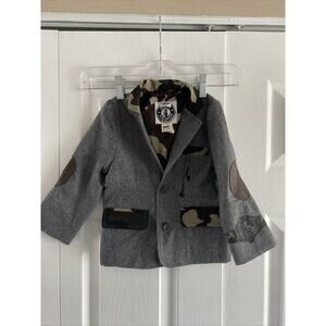 Mini Shatsu Toddler Gray Wool Blend Coat Camo Trim Size 18‎ Months Street Wear